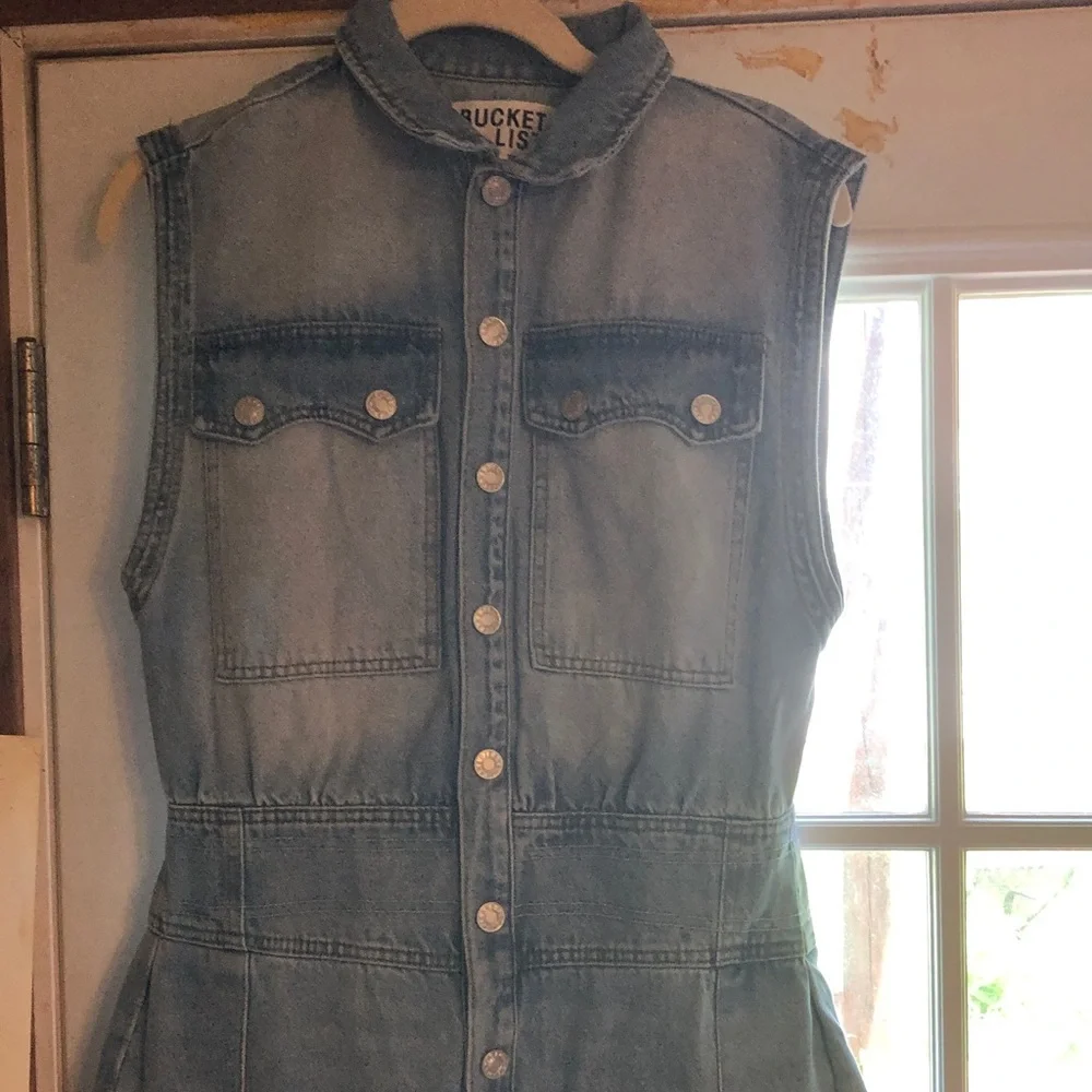 Bucket List Light Wash Denim Jumpsuit Dress